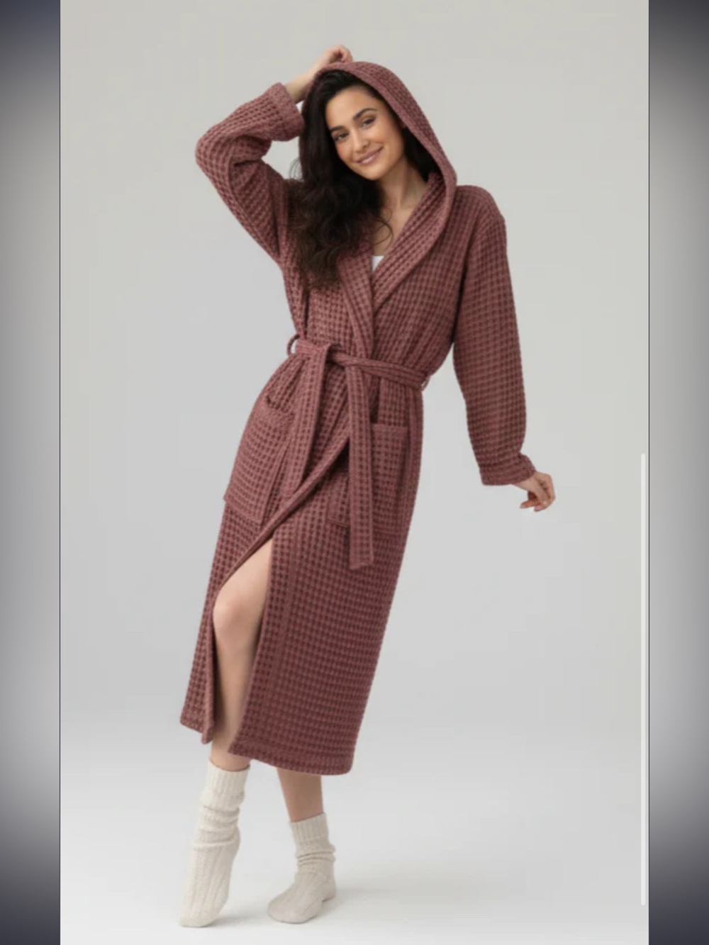 Organic Turkish Cotton Waffle Bathrobe - Picture 1 of 2